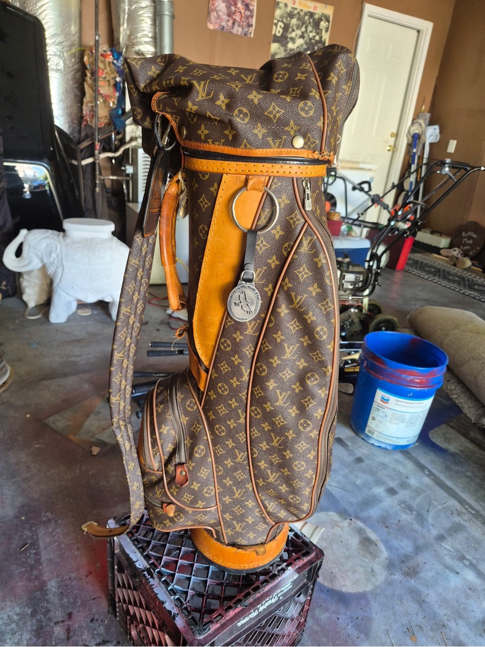 Louis Vuitton Brown Monogram Canvas Golf Bag with Tan Trim